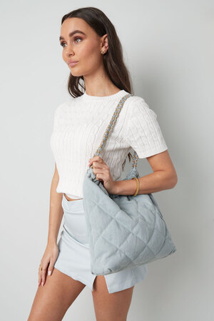 Denim bag with stitched motif and chain - light blue h5 Picture2